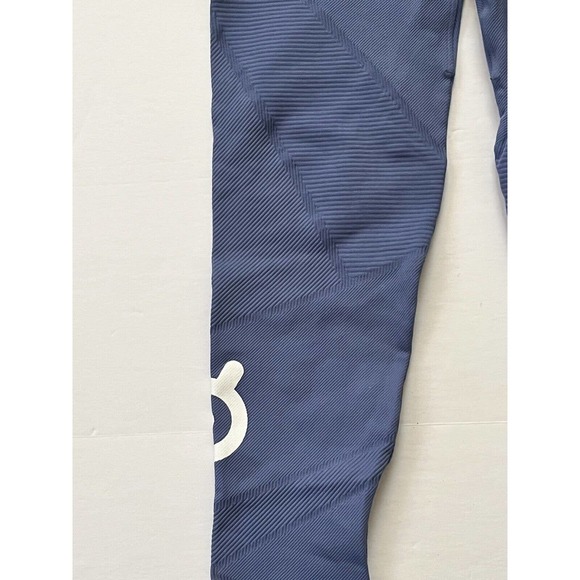 PELOTON•Women XS• Athletic Leggings Pants Blue Gray Cropped Ribbed Textured LOGO - Picture 2 of 6